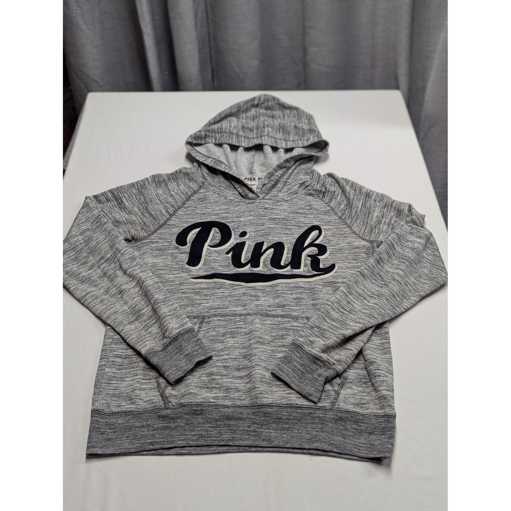 Victoria's Secret PINK Gray Marl Chenille Logo Pullover Hoodie Medium 344664-K10